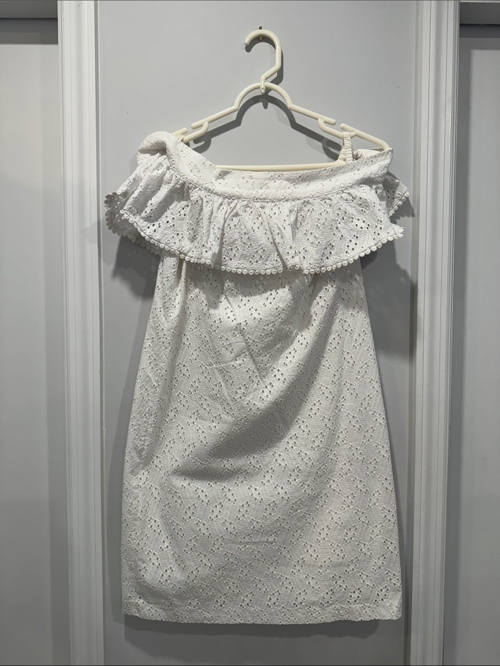 Vintage Calvin Klein White Eyelet Off-Shoulder Ruffle Dress